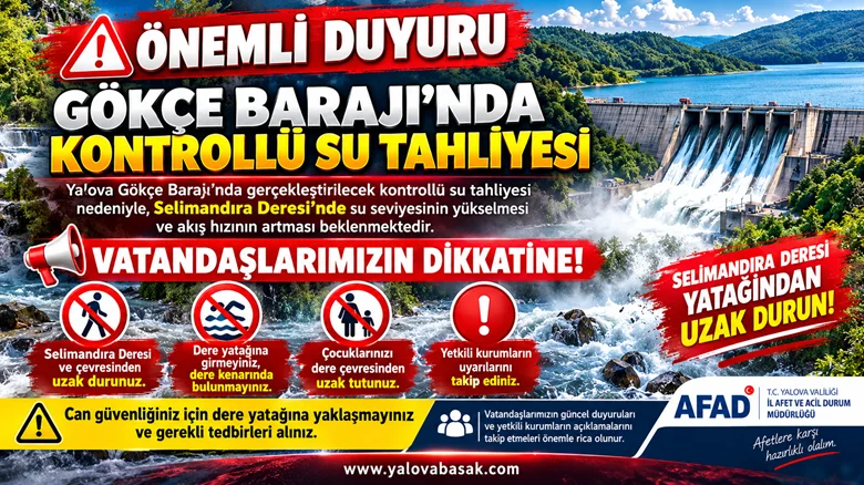Gökçe Barajı’nda Kontrollü Su Tahliyesi: Yalova’da Selimandıra Deresi İçin Kritik Uyarı