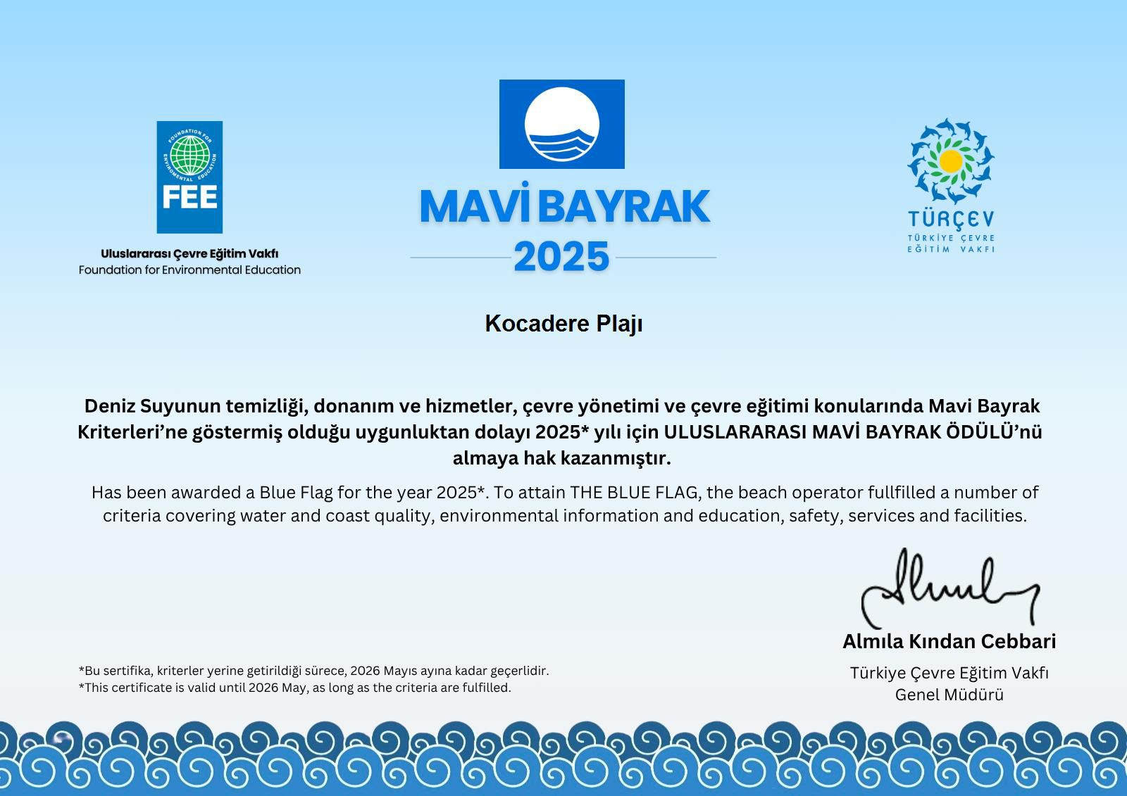KOCADERE PLAJI 2025 YILI İÇİN MAVİ BAYRAK ÖDÜLÜNE LAYIK GÖRÜLDÜ 4 Kocadere Plajı 2025 Yılı Uluslararası Mavi Bayrak Ödülü’ne Layık Görüldü