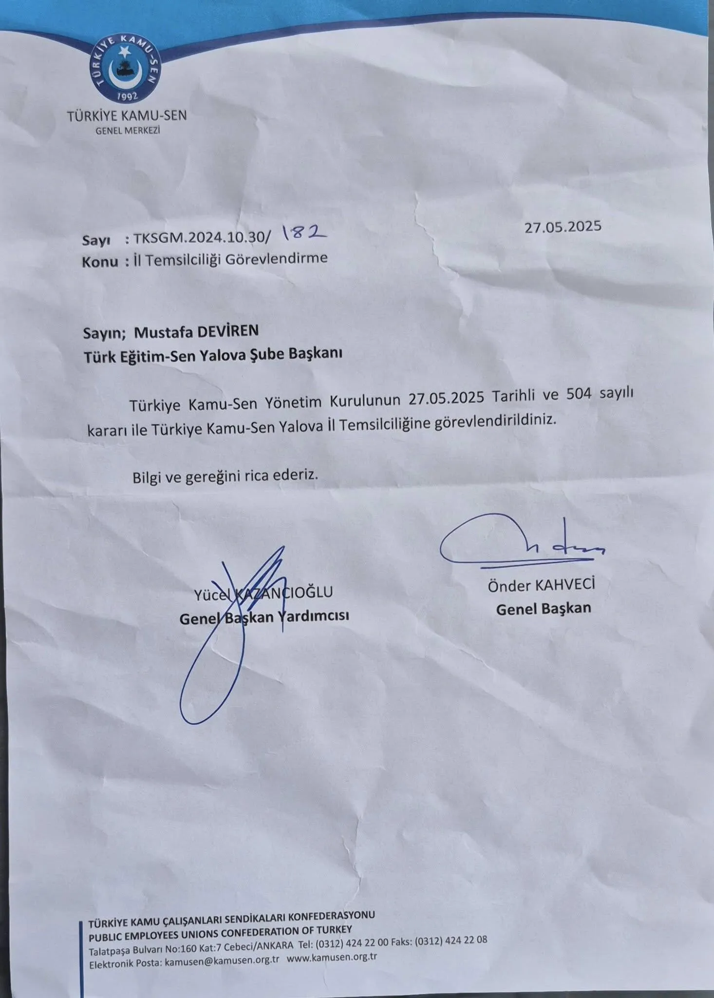 Mustafa Deviren Yeniden Türkiye Kamu-Sen Yalova İl Temsilciliği Görevine Atandı 4 Mustafa Deviren Yeniden Türkiye Kamu-Sen Yalova İl Temsilciliği Görevine Atandı