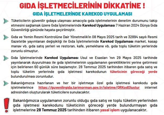 TÜKETİCİYE ŞEFFAFLIK: GIDA İŞLETMELERİNDE KAREKOD DÖNEMİ BAŞLIYOR