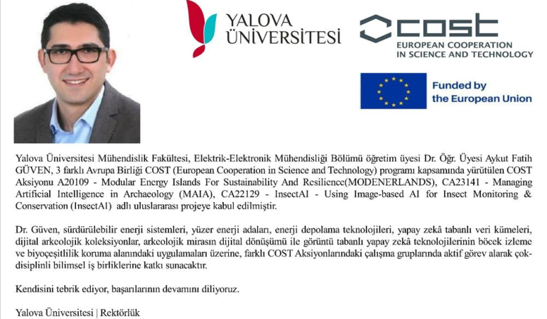 Yalova Üniversitesi Öğretim Üyesi 3 Uluslararası COST Projesine Kabul Edildi