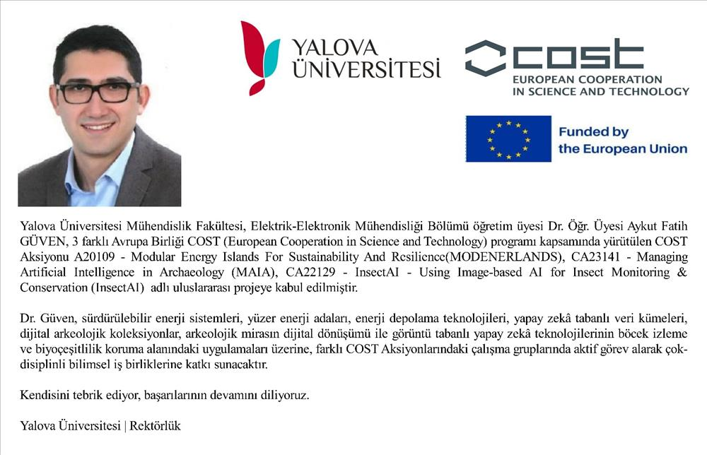 Yalova Üniversitesi Öğretim Üyesi 3 Uluslararası COST Projesine Kabul Edildi