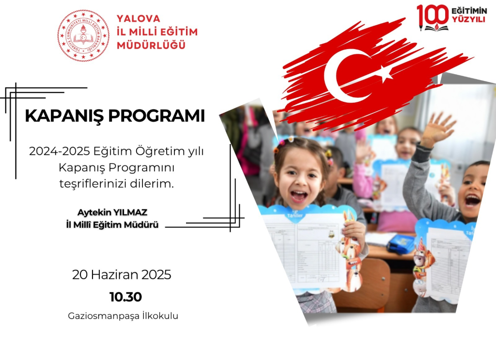 Yalova’da 2024-2025 Eğitim Öğretim Yılı Kapanış Töreni Gerçekleştirilecek