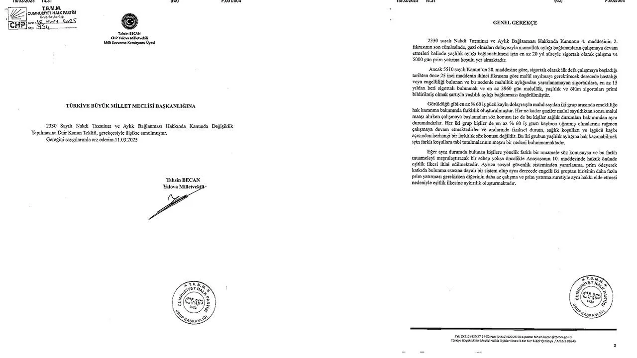 CHP’li Tahsin Becan’dan Gazilerin Aylık Erişimindeki Eşitsizliğe Karşı Kanun Teklifi