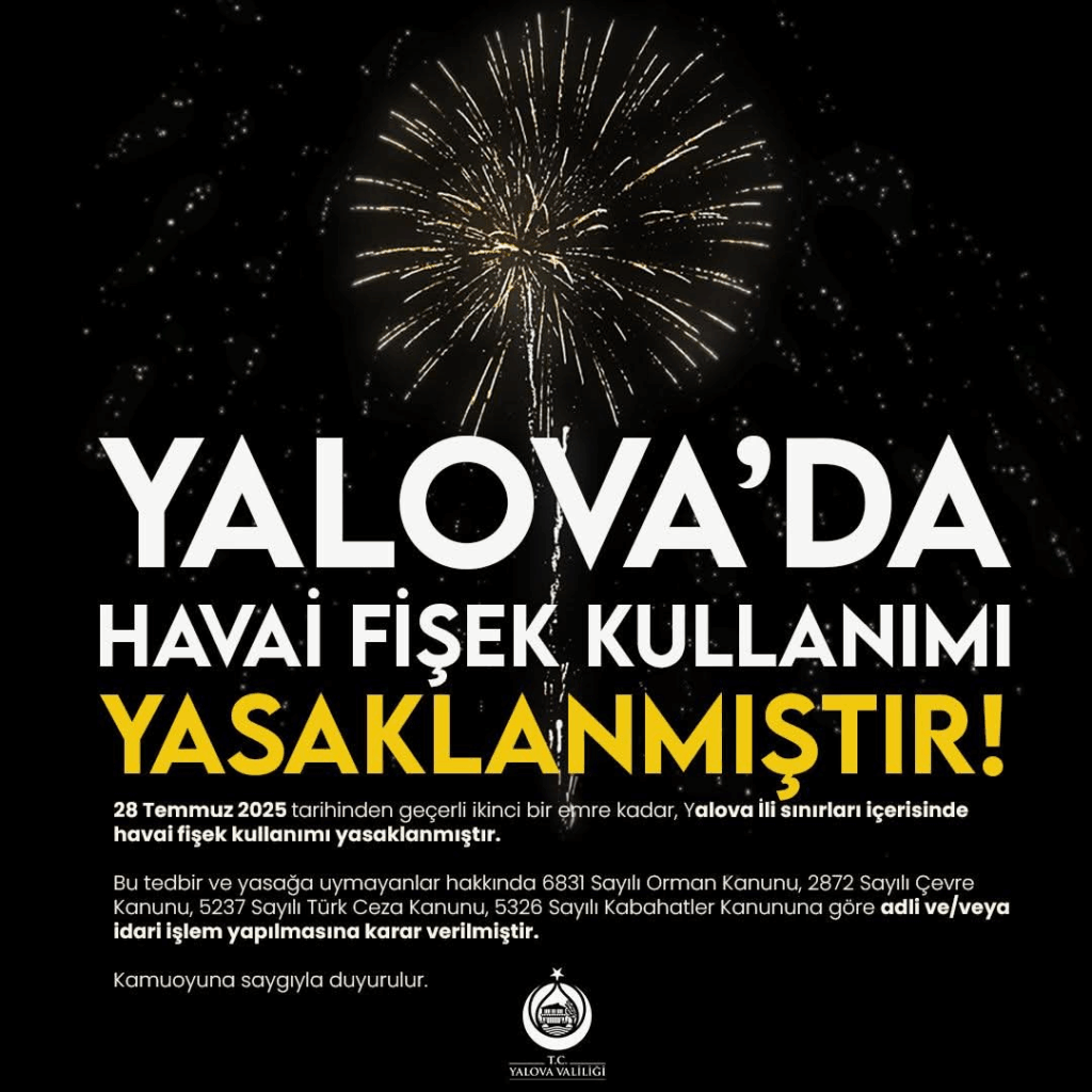 Yalova’da Havai Fişek Kullanımı Yasaklandı