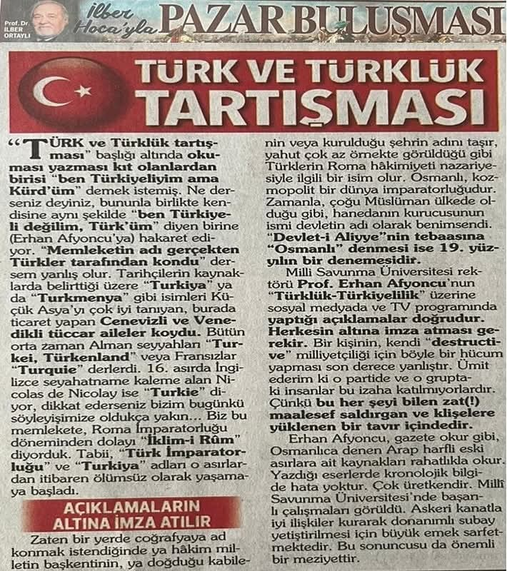 İlber Ortaylı’dan Prof. Dr. Erhan Afyoncu’ya Övgü