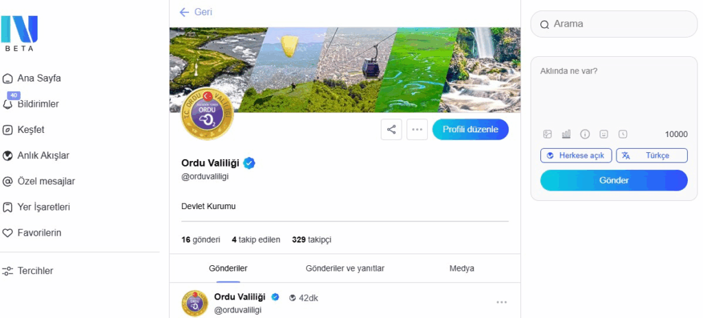 ORDU Valiliği NextSosyal’de