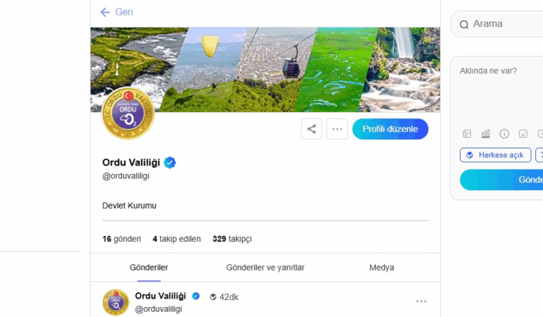 ORDU Valiliği NextSosyal’de