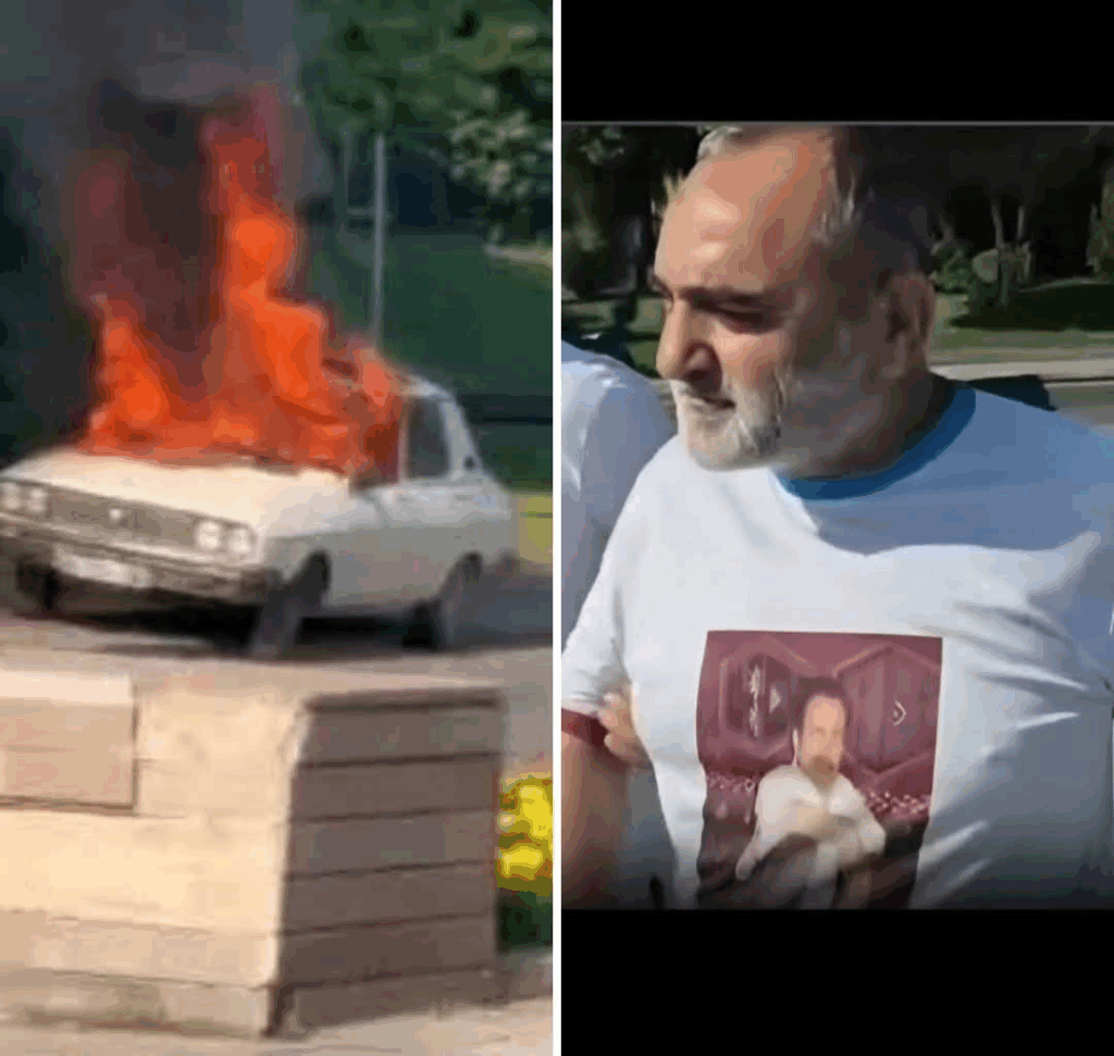 Meclis Önünde “Beyaz Toros” Yakıldı, Üzerinde Şehit Muhsin Yazıcıoğlu Fotoğraflı Tişörtle Gözaltı