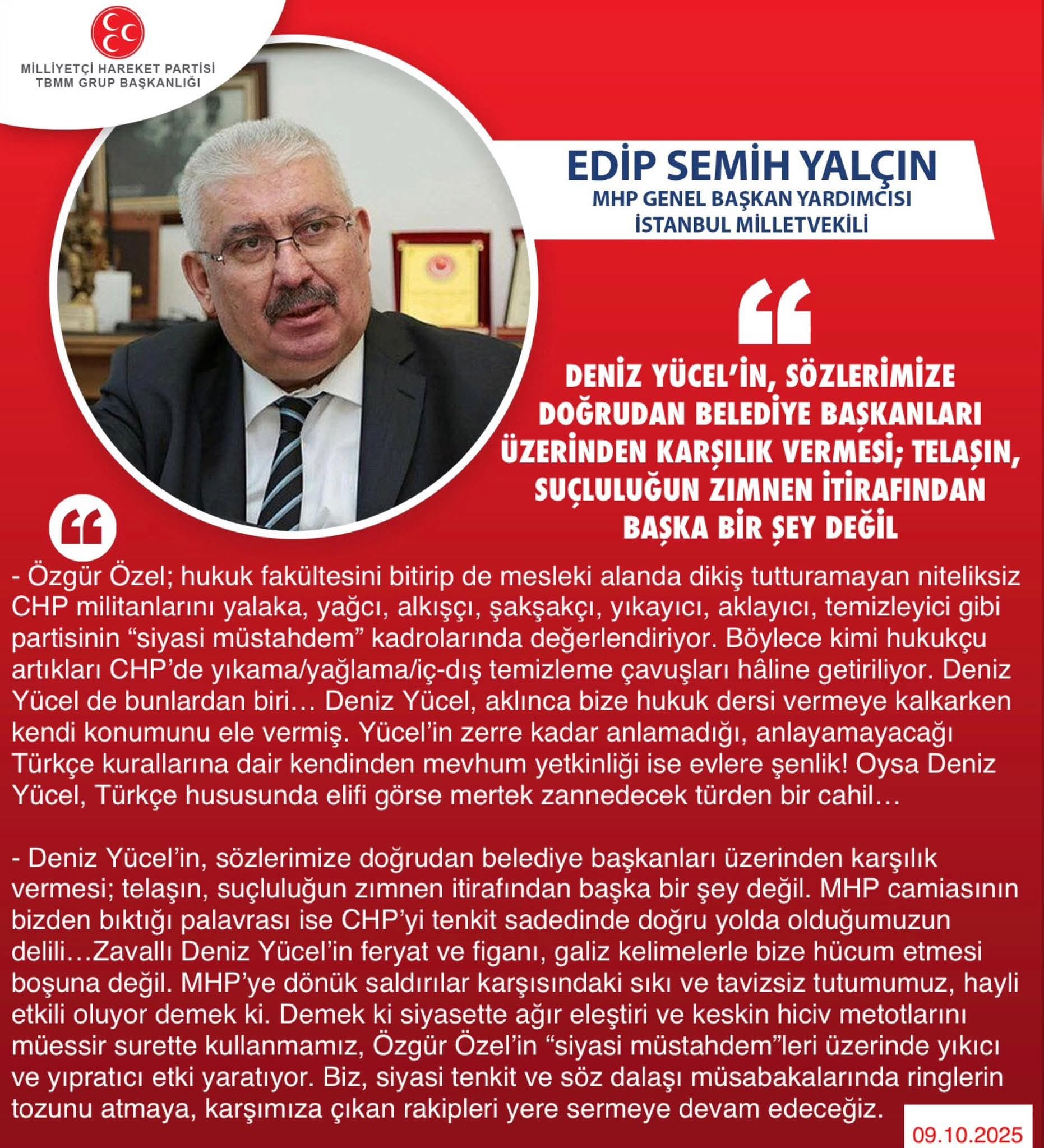 MHP Genel Başkan Yardımcısı Yalçın: “CHP’nin feryadı, doğru yolda olduğumuzun göstergesi”