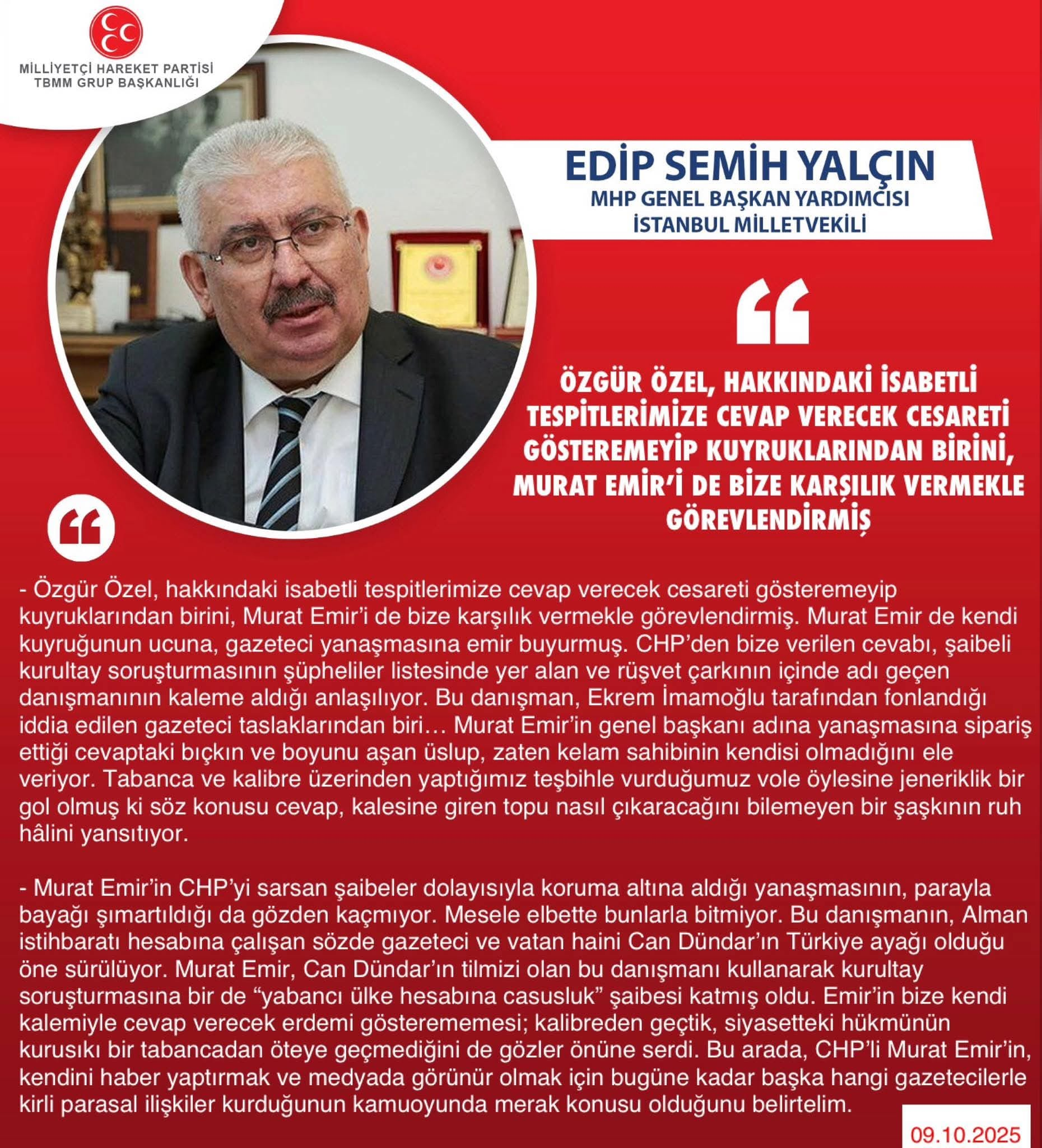 MHP Genel Başkan Yardımcısı Yalçın: “CHP’nin feryadı, doğru yolda olduğumuzun göstergesi”