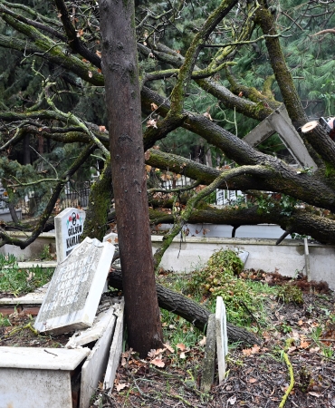 ŞİDDETLİ FIRTINA ŞEHİR MEZARLIĞI’NI DA ETKİLEDİ