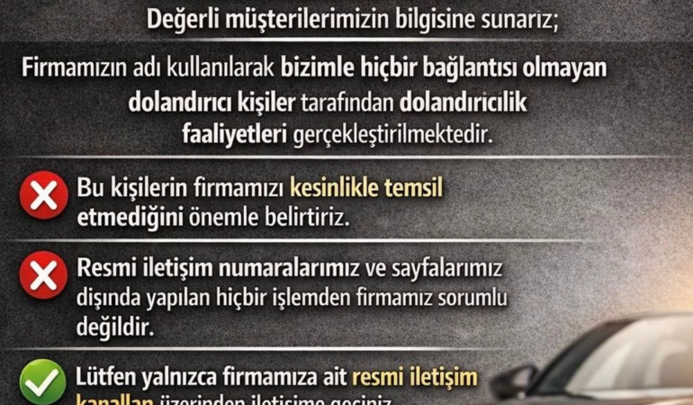 DADAŞ Oto–Emlak–İnşaat’tan Dolandırıcılık Uyarısı: “Resmî Kanallar Dışındaki İşlemlere İtibar Etmeyin”