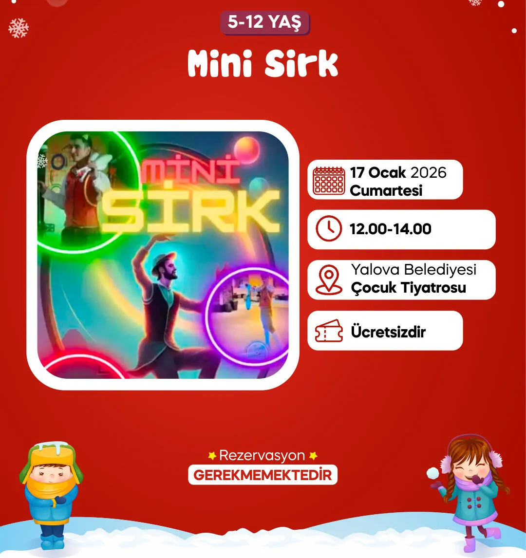 Yalova’da Çocuklar İçin Sömestr Şöleni Başlıyor: Ücretsiz Tiyatro, Konser, Atölye ve Panayır