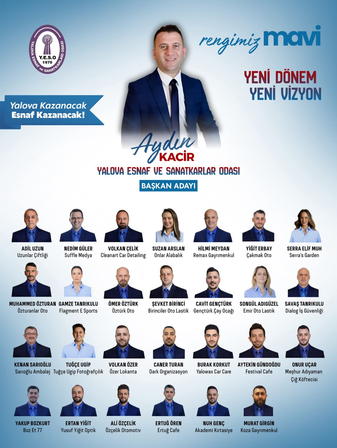 Yalova Esnaf ve Sanatkârlar Odası Seçiminde Geri Sayım: Aydın Kacir’den “Mavi Liste” Çağrısı