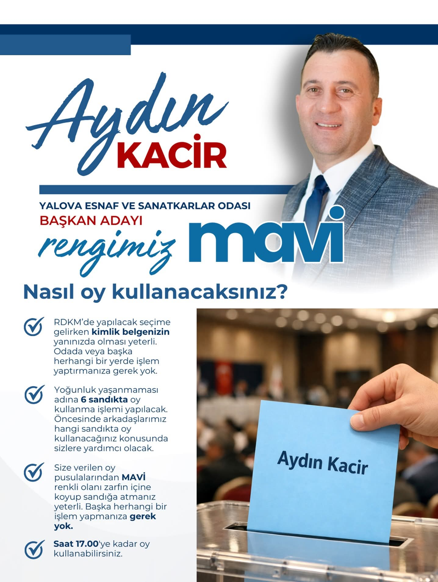 Yalova Esnaf ve Sanatkârlar Odası Seçiminde Geri Sayım: Aydın Kacir’den “Mavi Liste” Çağrısı