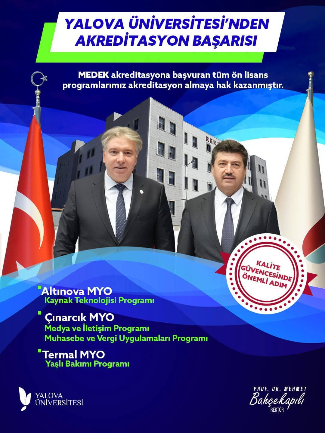 YALOVA ÜNİVERSİTESİ’NDE BİR İLK: 4 PROGRAM MEDEK TARAFINDAN AKREDİTE EDİLDİ