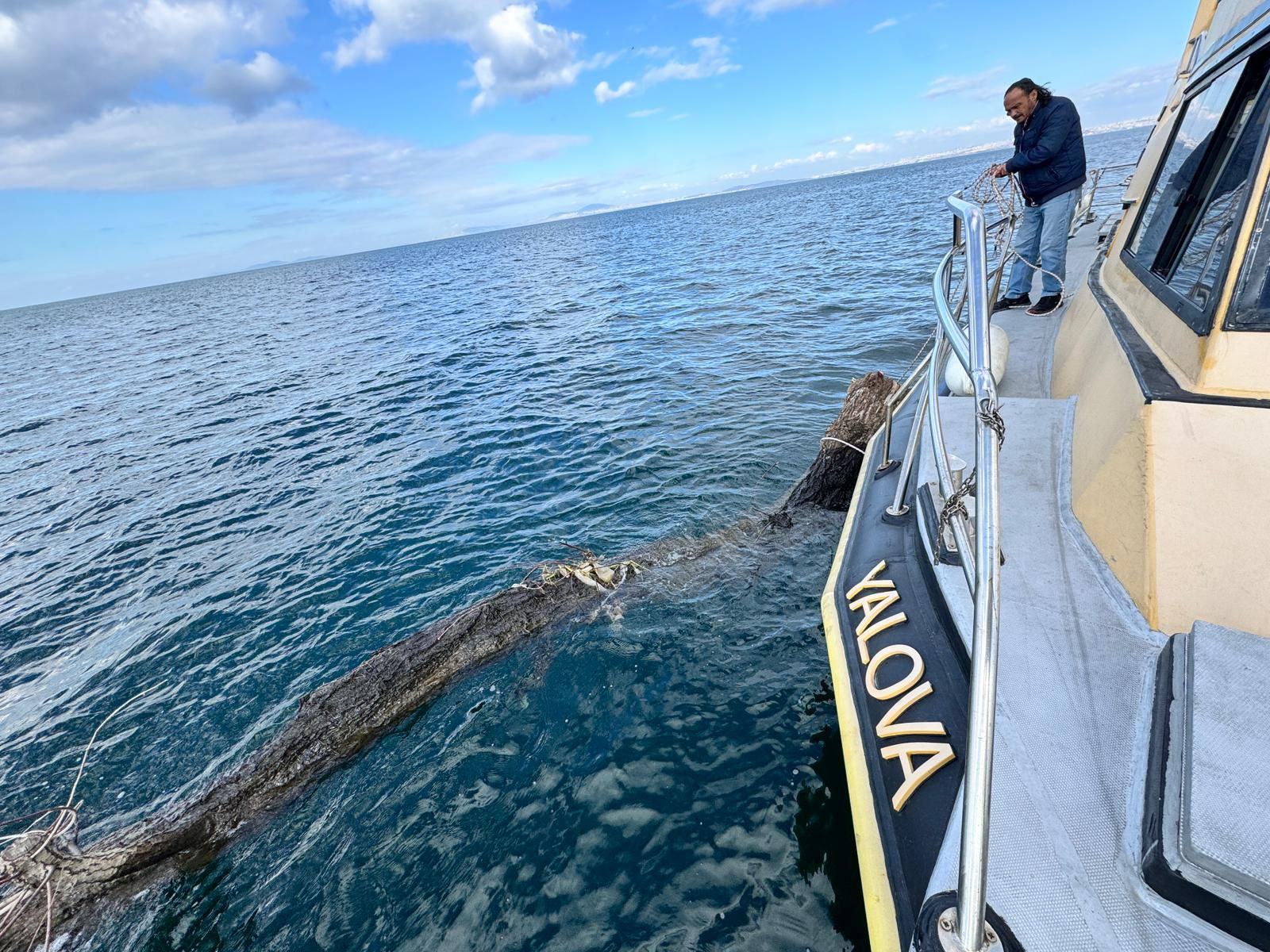 Denizde Seyir Güvenliğini Tehdit Eden Yüzen Ağaç Ekiplerce Kıyıya Çekildi