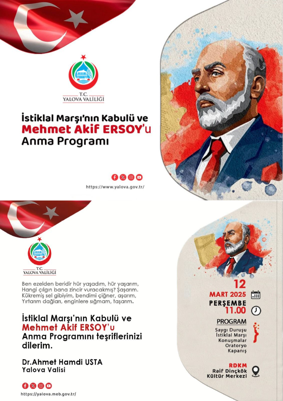 Yalova’da 12 Mart İstiklal Marşı’nın Kabulü ve Mehmet Akif Ersoy’u Anma Programı Düzenlenecek