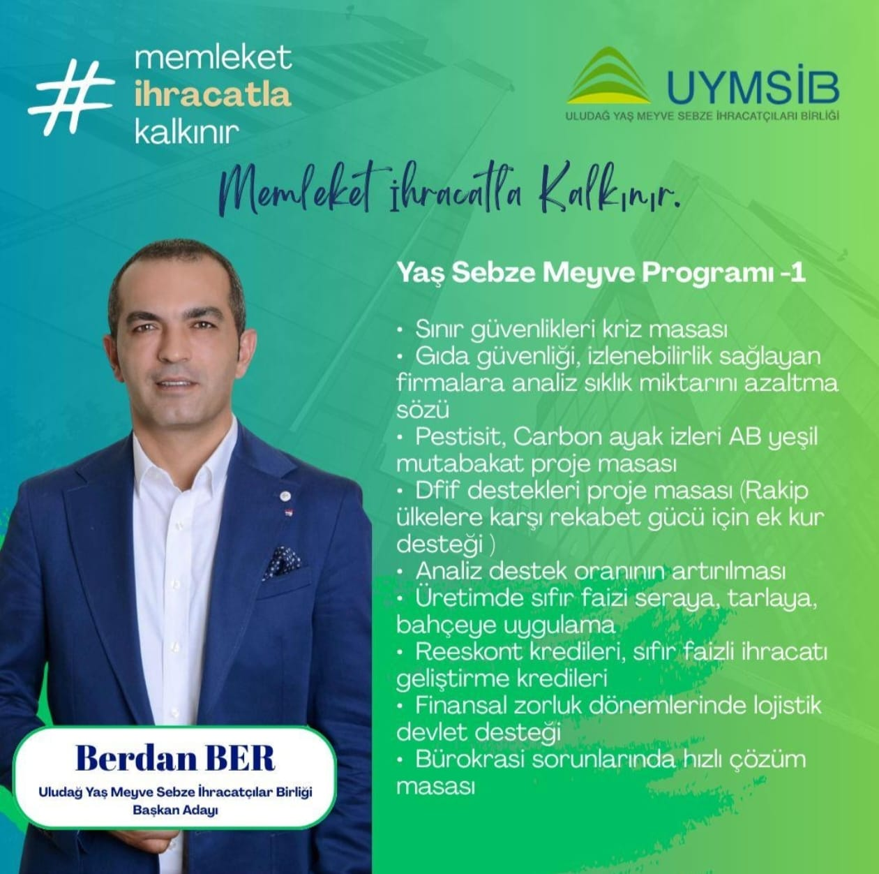 Uludağ Yaş Meyve Sebze İhracatçıları Birliği’nde Seçim Gündemi: Berdan Ber’den “Memleket İhracatla Kalkınır” Vurgusu