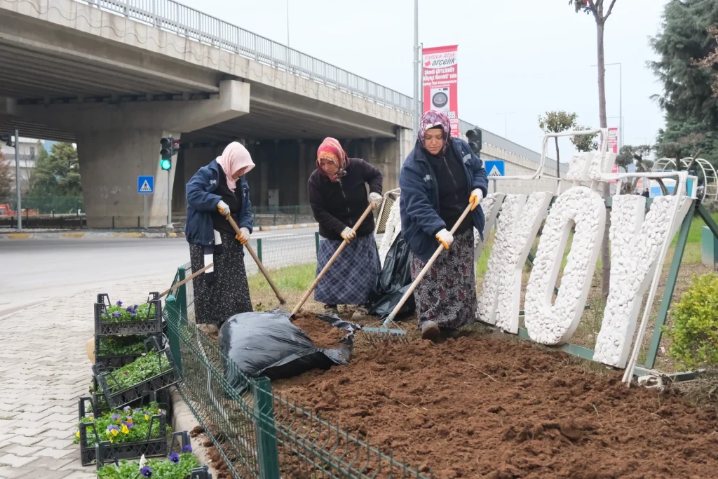 ATATÜRK CADDESİ GİRİŞİ 1000 MENEKŞEYLE RENKLENDİ