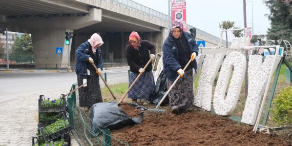 ATATÜRK CADDESİ GİRİŞİ 1000 MENEKŞEYLE RENKLENDİ