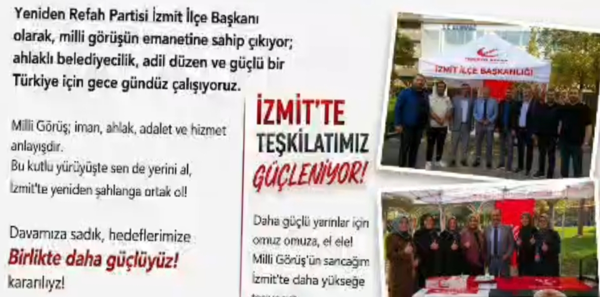 YENİDEN REFAH PARTİSİ İZMİT’TE TEŞKİLATLANMA ATAĞINI SÜRDÜRÜYOR: “MİLLİ GÖRÜŞ’ÜN SANCAĞINI DAHA YÜKSEĞE TAŞIYACAĞIZ”