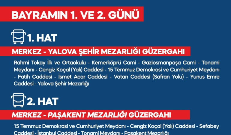 YALOVA BELEDİYESİ’NDEN KABRİSTAN ZİYARETLERİ İÇİN ÜCRETSİZ SERVİS