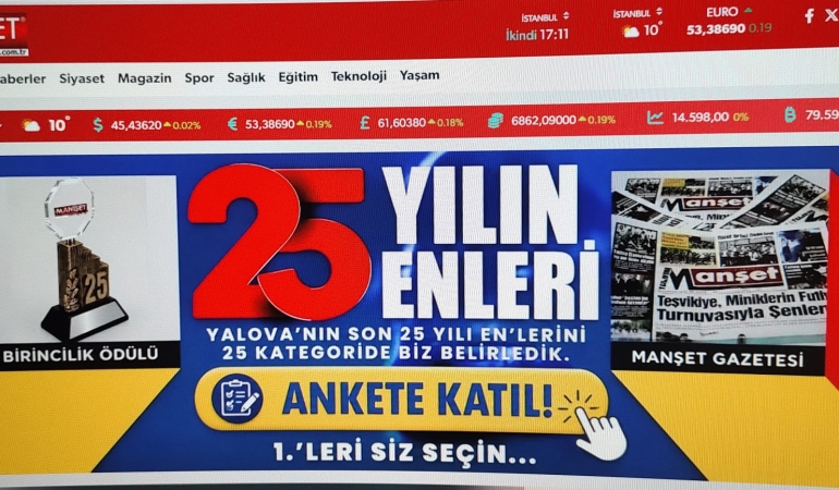Manşet Gazetesi’nden Yalova’da Bir İlk: “Son 25 Yılın En’leri” Halk Oylaması Başlıyor