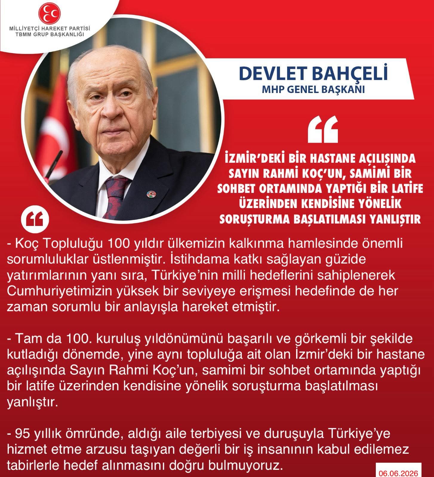 Devlet Bahçeli’den Rahmi Koç Hakkındaki Soruşturmaya Tepki: “Yanlıştır” 4 Devlet Bahçeli’den Rahmi Koç Hakkındaki Soruşturmaya Tepki: “Yanlıştır”