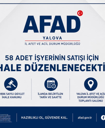Yalova'da 58 İşyeri Satışa Çıkıyor: AFAD'dan Açık Teklif İhalesi 9 Yalova'da 58 İşyeri Satışa Çıkıyor: AFAD'dan Açık Teklif İhalesi