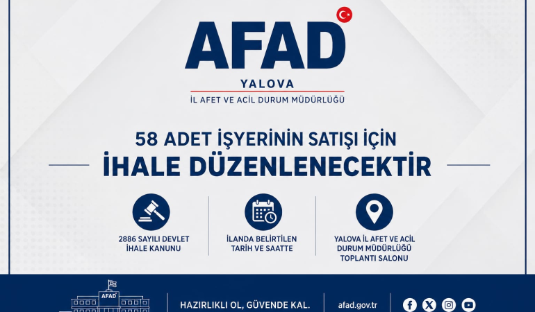 Yalova'da 58 İşyeri Satışa Çıkıyor: AFAD'dan Açık Teklif İhalesi