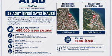 Yalova’da 58 İş Yeri Açık İhale Usulüyle Satışa Çıkarılıyor 92 Yalova’da 58 İş Yeri Açık İhale Usulüyle Satışa Çıkarılıyor