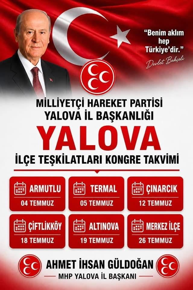 MHP YALOVA’DA KONGRE SÜRECİ BAŞLIYOR: İLÇE TEŞKİLATLARININ KONGRE TAKVİMİ AÇIKLANDI 5 MHP YALOVA’DA KONGRE SÜRECİ BAŞLIYOR: İLÇE TEŞKİLATLARININ KONGRE TAKVİMİ AÇIKLANDI