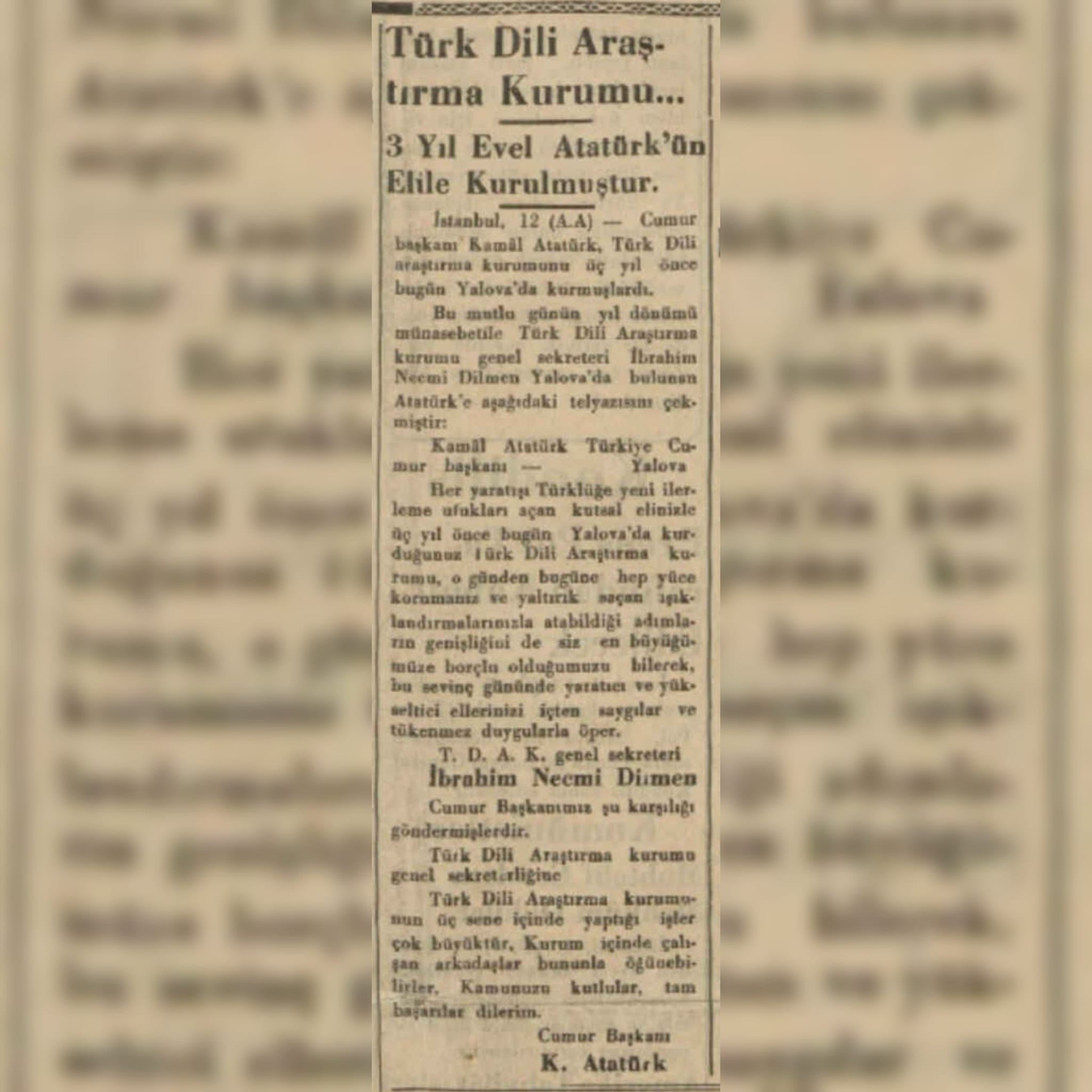 Türk Dil Kurumunun Kuruluş Yolunda Yalova’nın Tarihî Rolü Ortaya Çıktı: 1935 Tarihli Belge Dikkat Çekti 5 Türk Dil Kurumunun Kuruluş Yolunda Yalova’nın Tarihî Rolü Ortaya Çıktı: 1935 Tarihli Belge Dikkat Çekti
