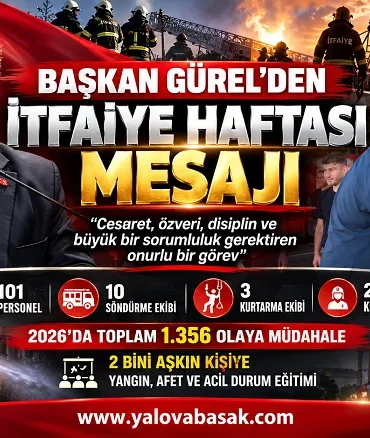 Başkan Gürel’den İtfaiye Haftası mesajı: Yalova itfaiyesi 2026’da 1.356 olaya müdahale etti 7 Başkan Gürel’den İtfaiye Haftası mesajı: Yalova itfaiyesi 2026’da 1.356 olaya müdahale etti