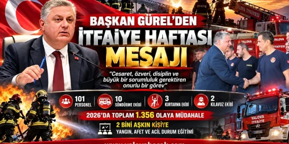 Başkan Gürel’den İtfaiye Haftası mesajı: Yalova itfaiyesi 2026’da 1.356 olaya müdahale etti 11 Başkan Gürel’den İtfaiye Haftası mesajı: Yalova itfaiyesi 2026’da 1.356 olaya müdahale etti