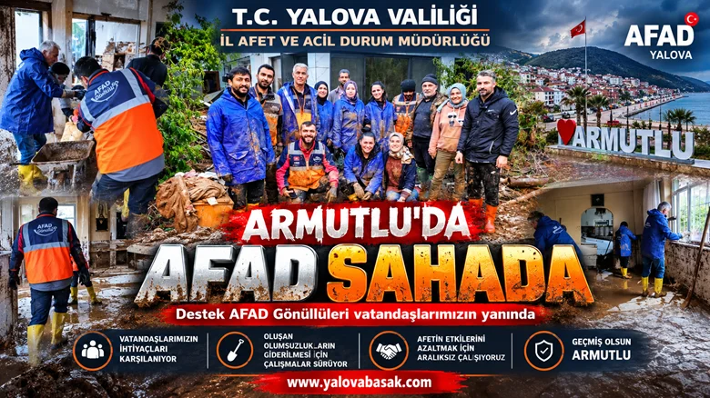 YALOVA AFAD’DAN ARMUTLU’DA YAĞIŞ MESAİSİ: DESTEK AFAD GÖNÜLLÜLERİ SAHADA
