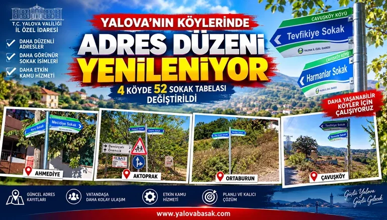 Yalova’nın Köylerinde Adres Düzeni Yenileniyor: 4 Köyde 52 Sokak Tabelası Değiştirildi