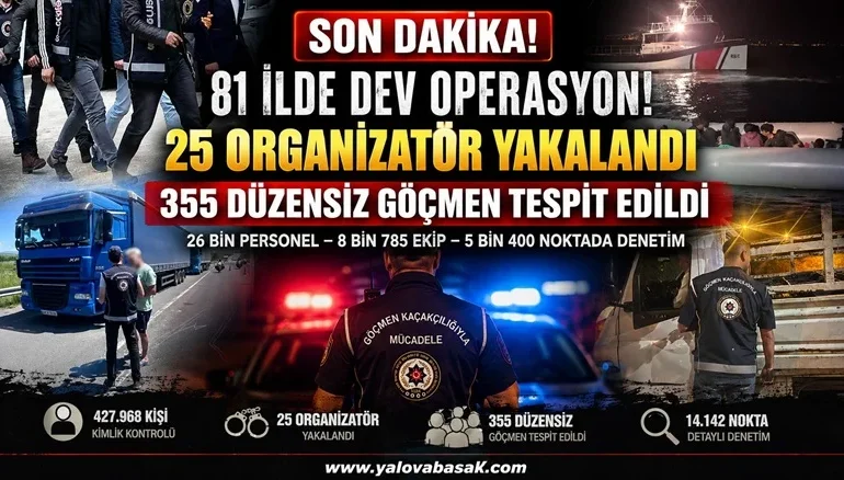 81 İlde Göç Operasyonu: 25 Organizatör Yakalandı, 355 Düzensiz Göçmen Tespit Edildi 1 81 İlde Göç Operasyonu: 25 Organizatör Yakalandı, 355 Düzensiz Göçmen Tespit Edildi