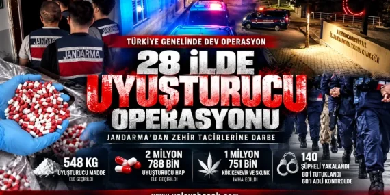 28 İlde Uyuşturucu Operasyonu: 548 Kilo Uyuşturucu ve 2,7 Milyon Hap Ele Geçirildi 11 28 İlde Uyuşturucu Operasyonu: 548 Kilo Uyuşturucu ve 2,7 Milyon Hap Ele Geçirildi