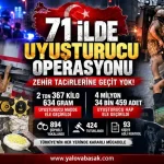 71 İlde Uyuşturucu Operasyonu: 2 Ton 367 Kilo Uyuşturucu ve 4 Milyon Hap Ele Geçirildi