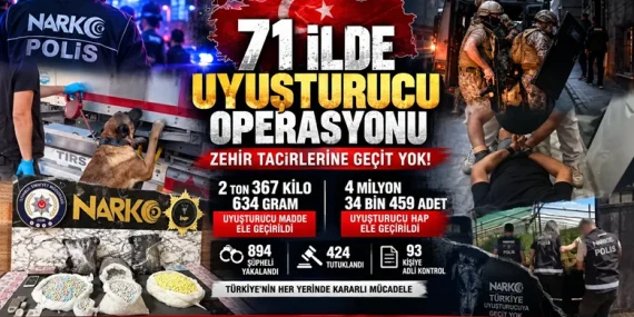 71 İlde Uyuşturucu Operasyonu: 2 Ton 367 Kilo Uyuşturucu ve 4 Milyon Hap Ele Geçirildi