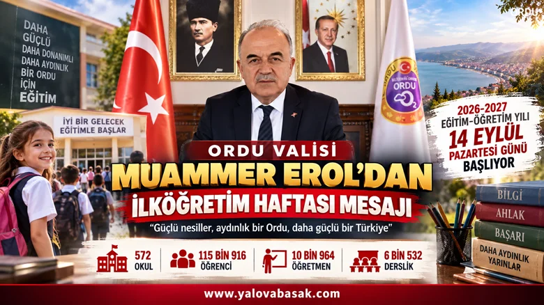 Vali Muammer Erol’dan İlköğretim Haftası Mesajı: Ordu’da 115 Bin 916 Öğrenci Ders Başı Yapacak